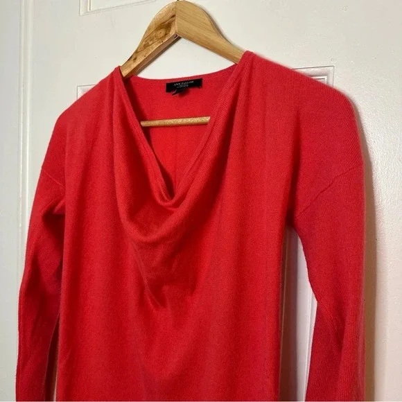 ANN TAYLOR 100% Cashmere Cowl Neck Sweater Hot Pink Festive Holiday Size XXS - Picture 2 of 5